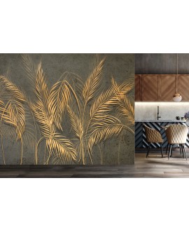 Fototapeta 3D na ścianę liście pióra złote kłosy beton na wymiar flizelinowa studiograf