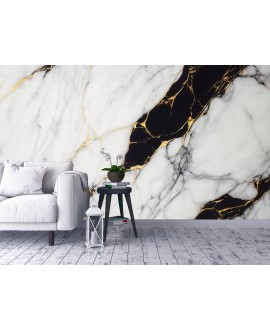Fototapeta 3D na ścianę  na wymiar flizelinowa czarno-biały marmur ze złotymi żyłkami studiograf