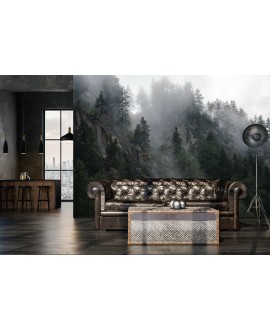Fototapeta 3D na ścianę mroczny las góry las we mgle drzewa mgła na wymiar flizelinowa studiograf