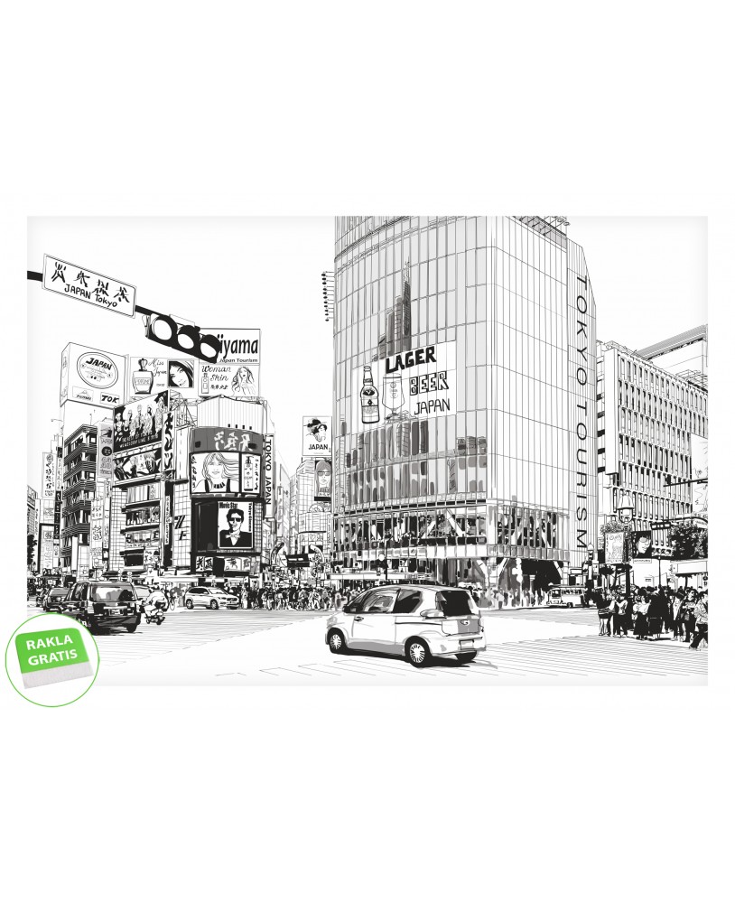Fototapeta 3D na ścianę Tokyo miasto rysunek czarno-biały komiks  na wymiar flizelinowa studiograf