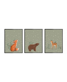 Zestaw 3 obrazków plakatów dla dzieci sarenka lis