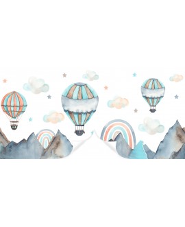 Fototapeta 3D na wymiar  flizelinowa dla dzieci dziecięca kolorowe balony góry chmurki tęcza studiograf