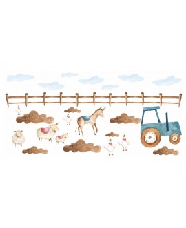 Naklejka na ścianę dla dzieci farma traktor zwierzątka studiograf