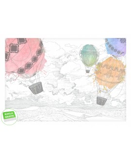 Fototapeta 3D na wymiar  flizelinowa dla dzieci dziecięca kolorowe balony miasto szkic studiograf