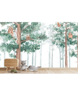 Fototapeta akwarelowy las zwierzęta na wymiar dla dzieci samoprzylepna zwierzątka drzewa studiograf