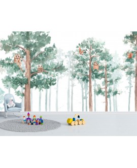 Fototapeta akwarelowy las zwierzęta na wymiar dla dzieci samoprzylepna zwierzątka drzewa studiograf
