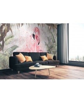 Fototapeta 3D na ścianę flamingi tropikalne liście dżungla drzewa na wymiar flizelinowa studiograf