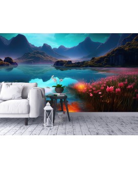 Fototapeta 3D na ścianę malowane jezioro kwiaty na wymiar flizelinowa studiograf