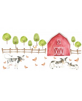 Naklejka na ścianę dla dzieci farma zwierzątka krowy kury drzewa stodoła studiograf