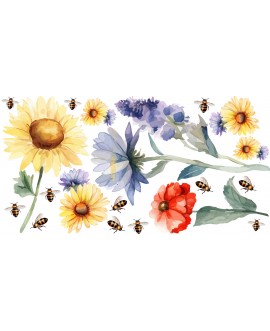 Naklejka na ścianę dla dzieci kwiaty pszczoły słoneczniki naklejka dla dziewczynek dodatek studiograf