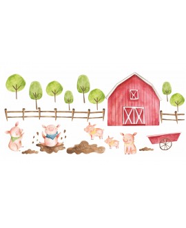Naklejka na ścianę dla dzieci farma świnki stodoła drzewa studiograf