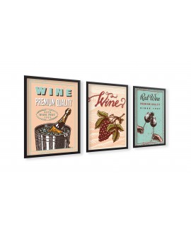 Zestaw 3 plakatów obrazków grafik retro postery wino wine winogrona plakat vintage studiograf