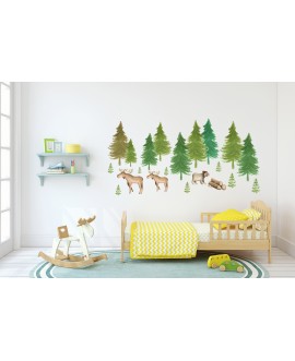 Naklejka na ścianę dla dzieci las zwierzęta niedźwiedź łosie drzewa studiograf