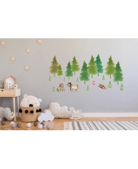 Naklejka na ścianę dla dzieci las niedźwiedzie drzewa studiograf