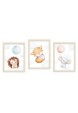 Zestaw 3 obrazków plakatów dla dzieci zwierzątka balony jeżyk lisek myszka chmurki baloniki studiograf