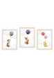 Zestaw 3 obrazków plakatów dla dzieci zwierzątka balony chmurki sarenka lisek kaczuszka kwiaty studiograf