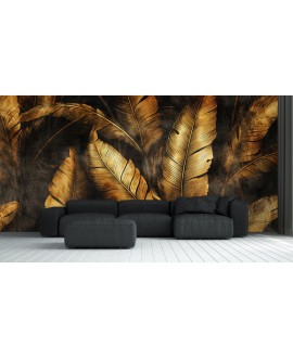 Fototapeta tropikalne liście palmy na wymiar beton imitacja złota nowoczesna tapeta samoprzylepna strukturalna gładka studiograf