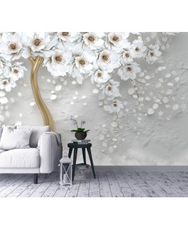 Fototapeta złote drzewo białe kwiaty na wymiar tapeta do salonu sypialni studiograf