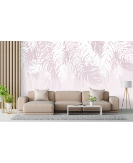 Fototapeta białe różowe pióra liście palmy na wymiar strukturalna gładka samoprzylepna nowoczesna tapeta do salonu studiograf