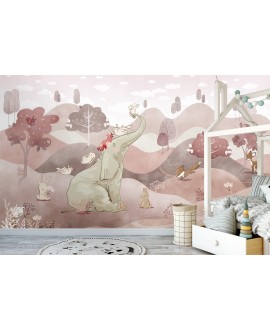 Fototapeta różowe góry słoń na wymiar dla dzieci tapeta dla dziewczynki gładka samoprzylepna tapety struktura studiograf
