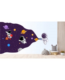 Fototapeta kosmos astronauci na wymiar dla dzieci rakieta planety kolorowy kosmos gwiazdy studiograf