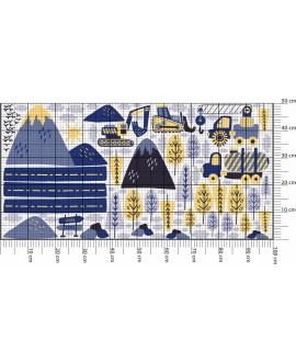 Naklejka na ścianę dla dzieci koparki maszyny budowa naklejki dla chłopca niebiesko-żółte koparki studiograf