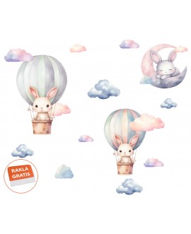Naklejka na ścianę dla dzieci tęczowe króliczki balony chmurki księżyc naklejki dla dziewczynek studiograf