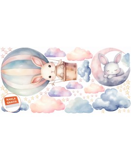 Naklejka na ścianę dla dzieci tęczowe króliczki balony gwiazdki księżyc naklejki dla dziewczynek studiograf