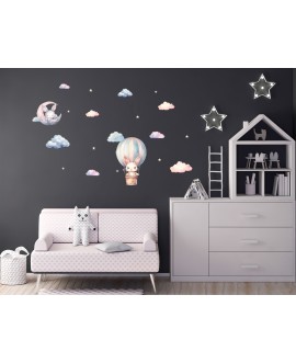 Naklejka na ścianę dla dzieci tęczowe króliczki balony gwiazdki księżyc naklejki dla dziewczynek studiograf