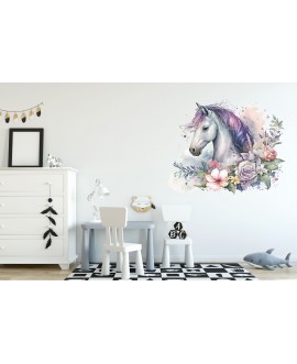 Naklejka na ścianę dla dzieci koń konik kwiaty pastelowa naklejka dla dziewczynki studiograf