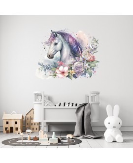 Naklejka na ścianę dla dzieci koń konik kwiaty pastelowa naklejka dla dziewczynki studiograf