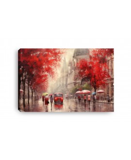 Obraz na płótnie canvas deszczowe miasto 120x80 czerwone liście deszcz parasole studiograf