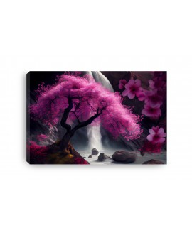Obraz na płótnie canvas wodospad różowe kwiaty drzewo malowana abstrakcja 120x80 studiograf