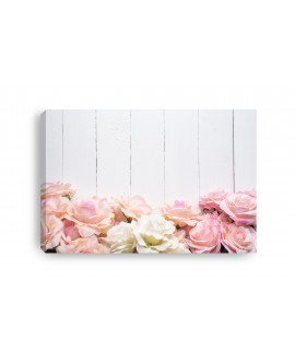 Obraz na płótnie canvas różowe kwiaty deski 120x80 różowobiałe kwiaty deski drewno studiograf