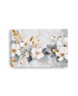 Obraz na płótnie canvas białe kwiaty marmur złote liście duży 120x80 studiograf