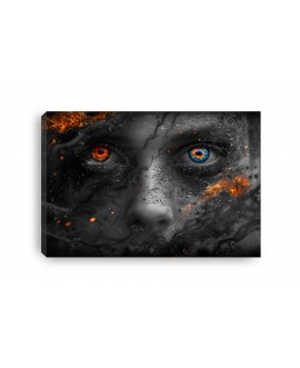 Obraz na płótnie canvas XL twarz heterochromia oczy ogień dym ogień w oczach nowoczesny obraz do salonu studiograf