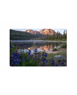 Obraz na płótnie canvas XL jezioro kwiaty góry krajobraz 120x80 pejzaż obraz do salonu sypialni studiograf