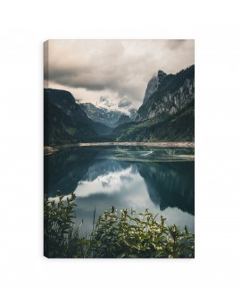 Obraz na płótnie canvas XL jezioro kwiaty góry krajobraz 120x80 niebo pejzaż studiograf
