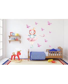 Naklejka na ścianę dla dzieci baletnica księżniczka różowe motyle studiograf