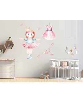 Naklejka na ścianę dla dzieci baletnica księżniczka różowa sukienka gwiazdki studiograf