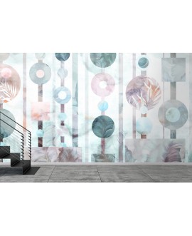 Fototapeta geometryczne wzory liście na wymiar koła prostokąty tropikalne kolorowe liście nowoczesna fototapeta