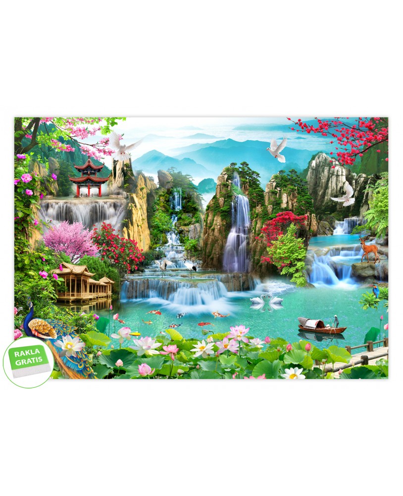 Fototapeta orientalny krajobraz wodospady egzotyczna sceneria natura pagoda architektura na wymiar Fototapeta orientalny krajobraz wodospady egzotyczna sceneria natura pagoda architektura na wymiar