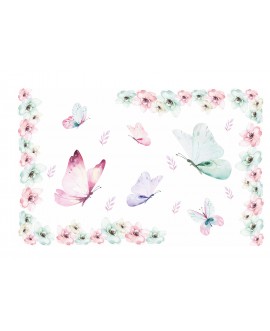 Naklejka na ścianę dla dzieci kolorowe motylki kwiatki listki studiograf