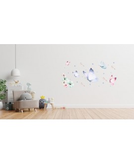 Naklejka na ścianę dla dzieci kolorowe motylki klucze studiograf
