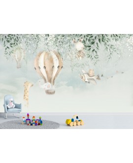 Fototapeta 3D na wymiar  flizelinowa dla dzieci dziecięca samoloty zwierzątka balony  studiograf