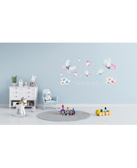 Naklejka na ścianę dla dzieci kolorowe motylki kwiaty listki studiograf