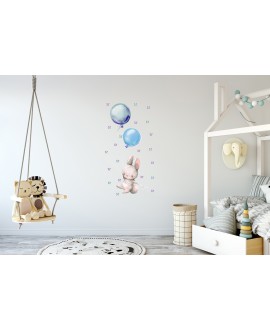 Naklejka na ścianę dla dzieci króliczki niebieskie balony gwiazdki płatki śniegu studiograf