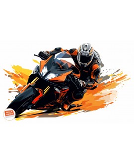 Naklejka na ścianę dla dzieci pomarańczowy motocykl motocyklista młodzieżowa naklejka studiograf