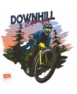 Naklejka na ścianę z rowerzystą górskim MTB podczas zjazdu w górach, sport ekstremalny, kolorowy krajobraz, las studiograf
