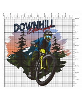 Naklejka na ścianę z rowerzystą górskim MTB podczas zjazdu w górach, sport ekstremalny, kolorowy krajobraz, las studiograf